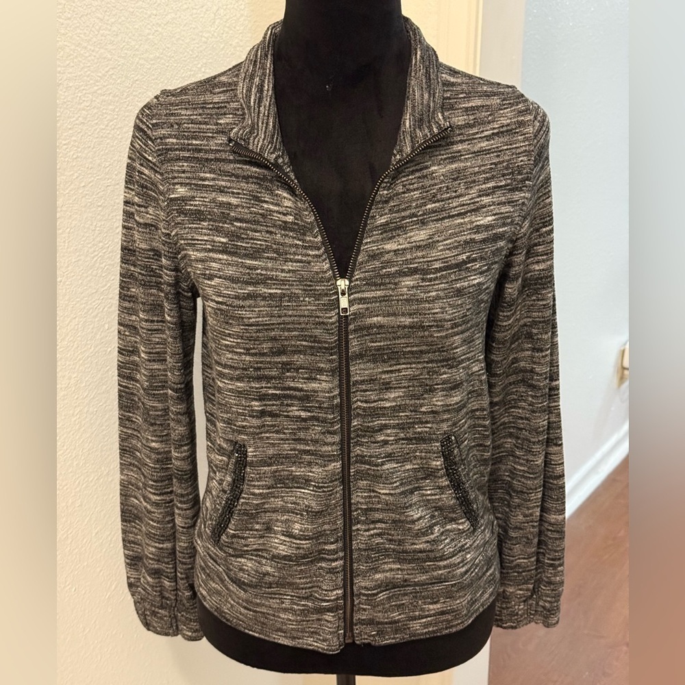 Juicy Couture Black & Grey Marbled Mock Turtleneck Jacket